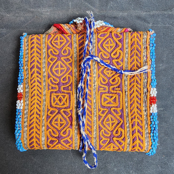Kuchi Embroidered Pouch Wallet Central Asian Handmade Beaded String Tie - Picture 10 of 10